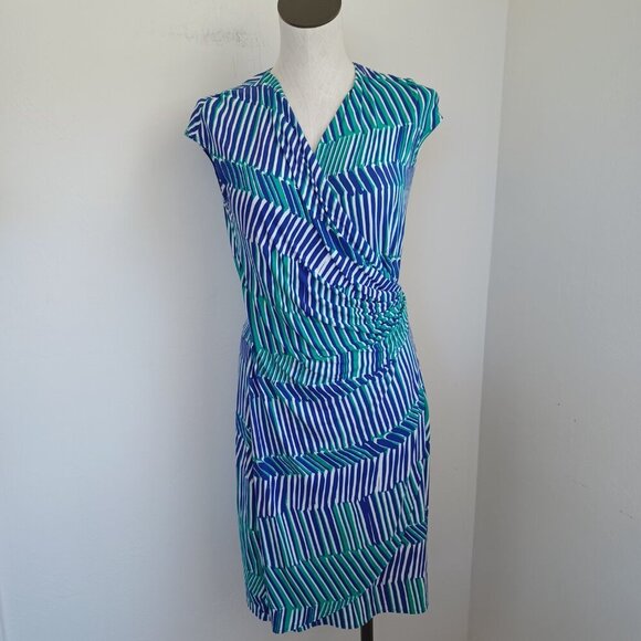 Tommy Bahama Wrap Dress Surplice Style Colorful Geometric Stripe Womens Small - Picture 6 of 12
